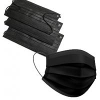 Маска одноразовая трехслойная с носовым фиксатором черная 50 шт./уп. MS-50