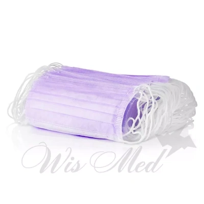 Маска одноразовая трехслойная сиреневая в пакете 50 шт./уп.