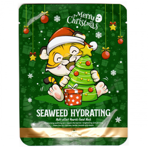 Mavellin Тканевая маска для лица с экстрактом водорослей в новогоднем дизайне Seaweed Hydrating Facial Mask 25 г.