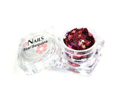 Глиттер Nails квадр.банка Y1BK514 звезда 3 мм. Светло-розовый голография 8