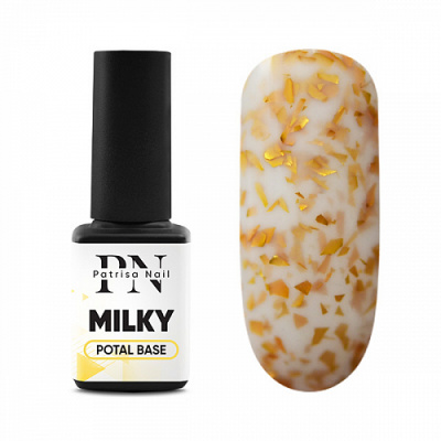 Patrisa Nail POTAL Milky base каучуковая молочная база с золотой поталью 12 мл. B470 Patrisa Nail POTAL Milky base каучуковая молочная база с золотой поталью 12 мл. B470