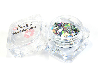 Глиттер Nails квадр.банка Y1BK408 сердце 3 мм. Серебро голография 6