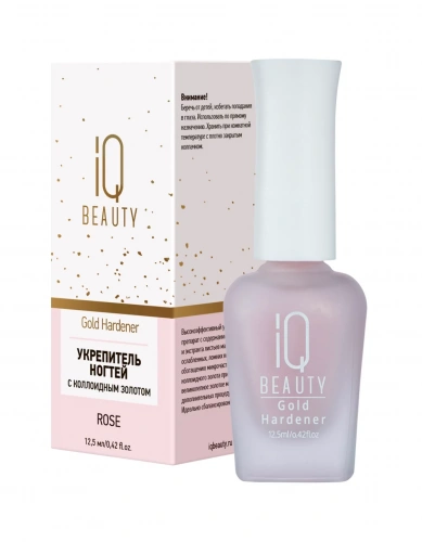 IQ Beauty Укрепитель для ослабленных и ломких ногтей с коллоидным золотом Gold Hardener (Rose) 12,5 мл.