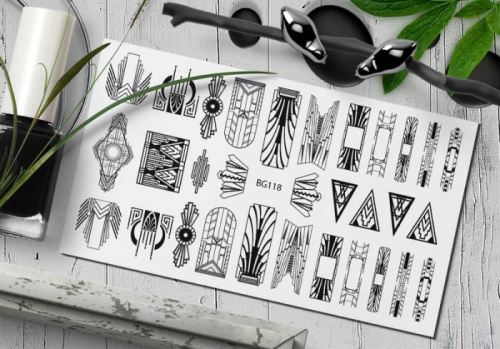 MALGRAT Nails Слайдер-дизайн ЧЕРНЫЕ СЛАЙДЕРЫ Черная геометрия BG118