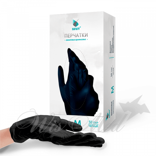 SAFETY Перчатки виниловые размер M Черные 100 шт./уп.