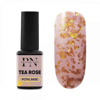 Patrisa Nail POTAL Tea Rose base каучуковая розовая база с золотой поталью 12 мл. B472 Patrisa Nail POTAL Tea Rose base каучуковая розовая база с золотой поталью 12 мл. B472