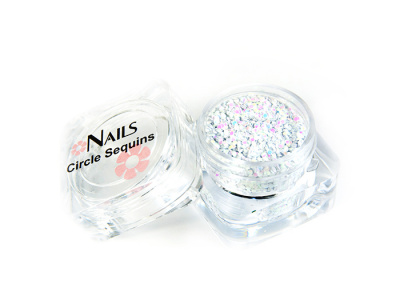 Глиттер Nails квадр.банка Y1BK107 круглые 1 мм. Белые голография 1