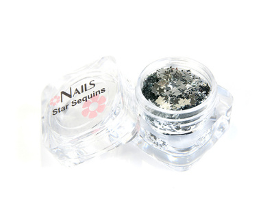 Глиттер Nails квадр.банка Y1BK500 звезда 3 мм. Серебро 7