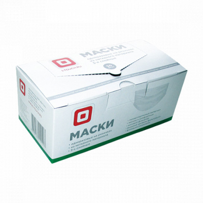 Маска одноразовая трехслойная на резинках ONE TOUCH 50 шт./уп. Голубая Стандарт 05-558