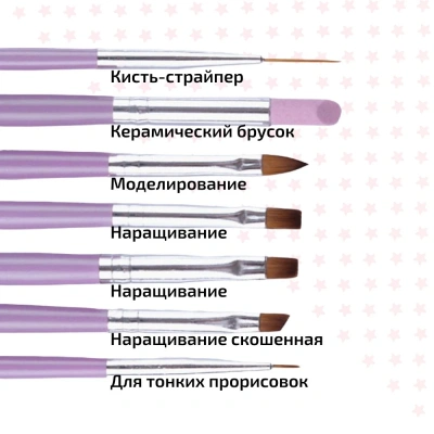 Набор кистей для моделирования, художественной росписи ногтей и дизайна 7 шт. розовые Набор кистей для моделирования, художественной росписи ногтей и дизайна 7 шт. розовые
