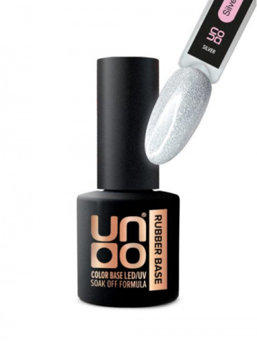 UNO Гель-лак базовый светоотражающий Rubber Color Base Gel Silver 8 г. UBGRRFS