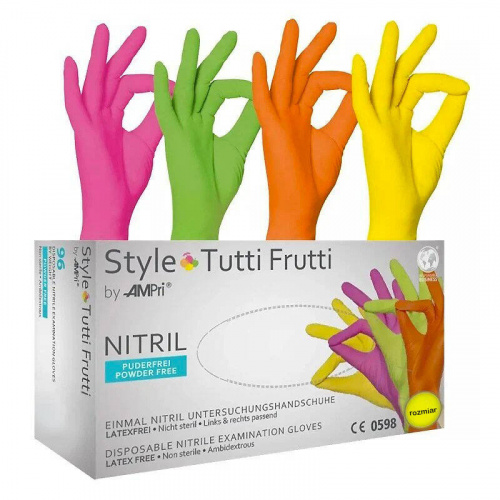 Перчатки нитриловые Style by Ampri размер M TUTTI FRUTTI (МИКС 4 ЦВЕТА) 96 шт./уп.