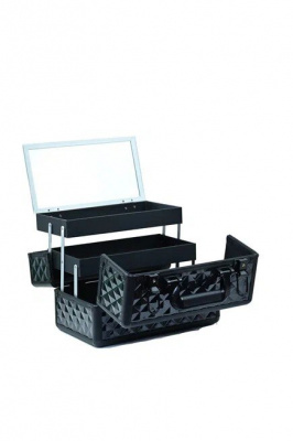 TARTISO Бьюти-кейс ЧЕРНЫЙ РОМБ с зеркалом 30x18,5x19 см. TARTISO Бьюти-кейс ЧЕРНЫЙ РОМБ с зеркалом 30x18,5x19 см.