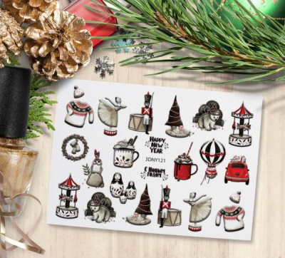 MALGRAT Nails 3D Слайдер-дизайн ОБЪЕМНЫЕ 3D СЛАЙДЕРЫ 3D Новый год 3DNY121