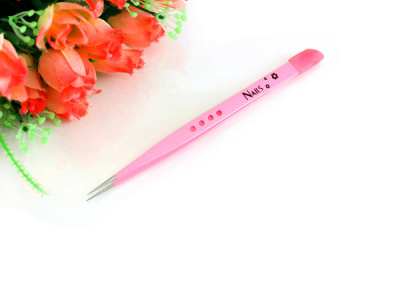 Пинцет Nails двухсторонний острый Y1BF73A розовый