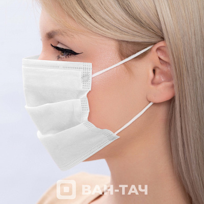 ONE TOUCH Маска 3-х слойная на резинках Белая Эконом 50 шт./уп. 05-298