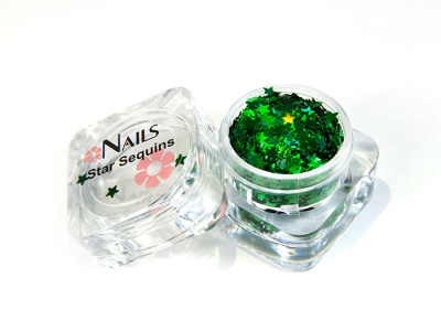 Глиттер Nails квадр.банка Y1BK511 звезда 3 мм. Зеленый голография 8