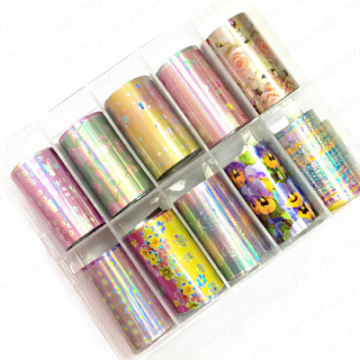 Переводная фольга цветы пастель набор/10шт.