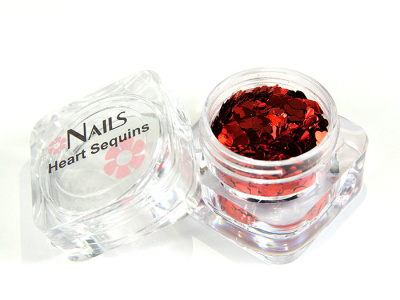 Глиттер Nails квадр.банка Y1BK402 сердце 3 мм. Красный 5