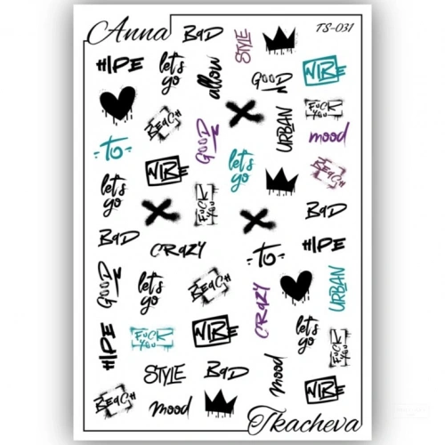 Слайдеры с надписями для ногтей TS-031