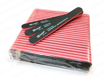 Пилка Mirage закругленная, черная (100/180) с красной прожилкой толстая 50 шт./уп. MVEB 100-180