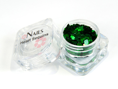 Глиттер Nails квадр.банка Y1BK411 сердце 3 мм. Зеленый голография 6