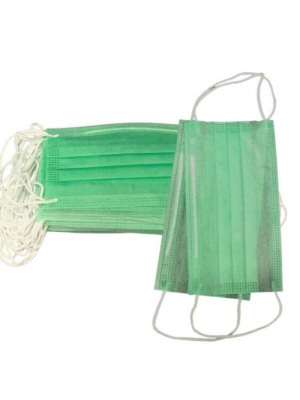 Маска одноразовая трехслойная с носовым фиксатором зеленая тонкая 50 шт./уп. MAS-50LG