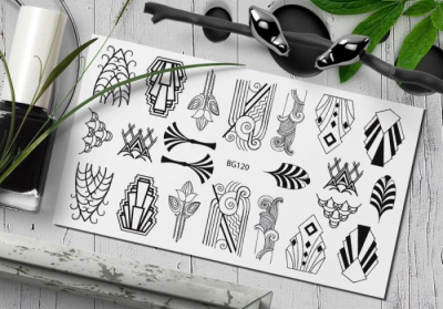 MALGRAT Nails Слайдер-дизайн ЧЕРНЫЕ СЛАЙДЕРЫ Черная геометрия BG120