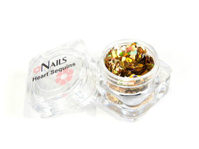 Глиттер Nails квадр.банка Y1BK409 сердце 3 мм. Золото голография 6