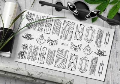 MALGRAT Nails Слайдер-дизайн ЧЕРНЫЕ СЛАЙДЕРЫ Черная геометрия BG119