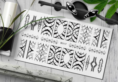 MALGRAT Nails Слайдер-дизайн ЧЕРНЫЕ СЛАЙДЕРЫ Черная геометрия BG117