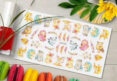 MALGRAT Nails Слайдер-дизайн ЦВЕТНЫЕ СЛАЙДЕРЫ НА ЛЮБОЙ ФОН ЗВЕРУШКИ UZV105