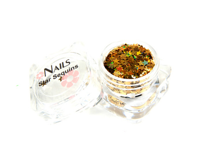Глиттер Nails квадр.банка Y1BK509 звезда 3 мм. Золото голография 8